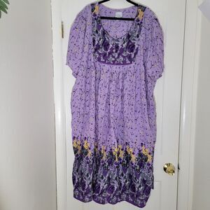 Only Necessities Purple Floral‎ Cotton Midi Dress Short Sleeve Boho MuuMuu 5X